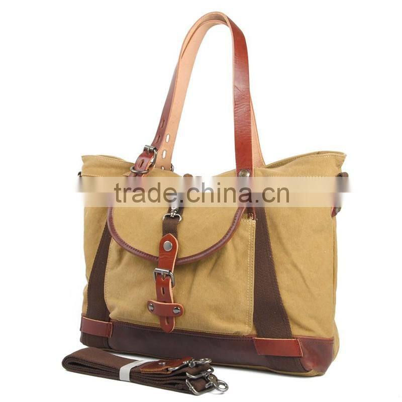 Wholesale alibaba super canvas shopping bag beach tote bag with leather trim and leather handle
