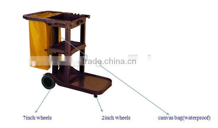 Hot Sell Hotel Plastic 4 Wheels Maid's Janitor Cart/Room Housekeeping Service Cleaning Trolley