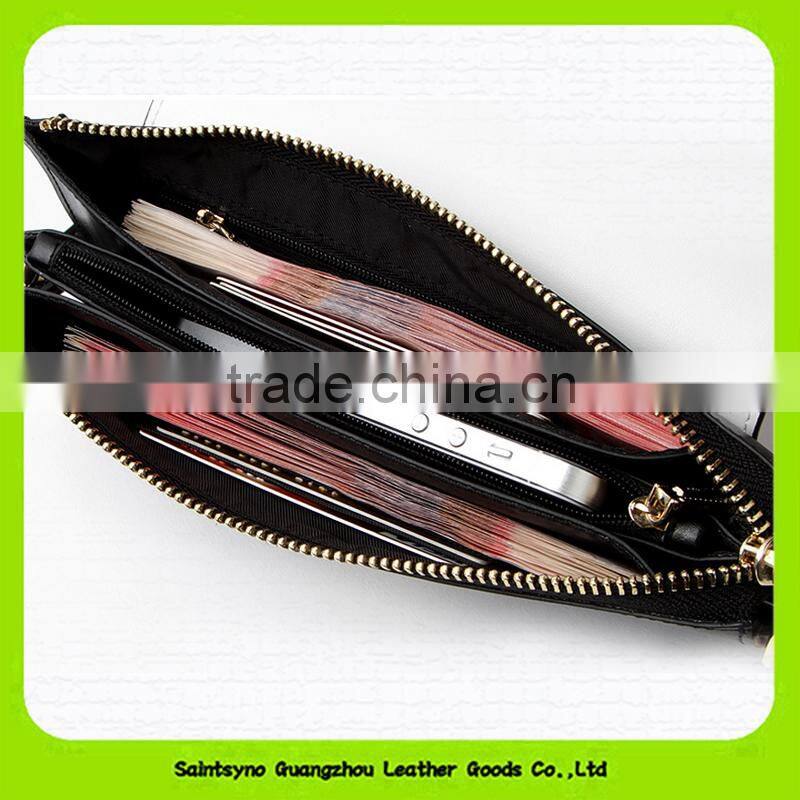 15634 Splicing color leather long style clutch bag purse