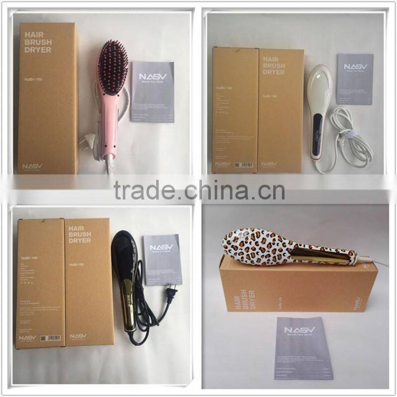 2016 new arrive NASV beauty star hair straightener brush varity color with ceramic rotataing and LCD display ionic hair straight