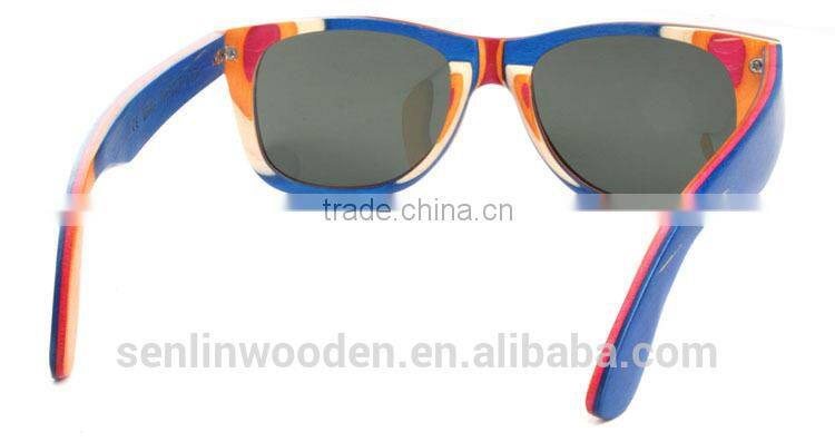 Senlin Wooden Fashion Skateboard Wood 2015 CE And FDA Handmade Cheap Bamoo Sunglasses And Wooden Sunglasses With Wooden Case