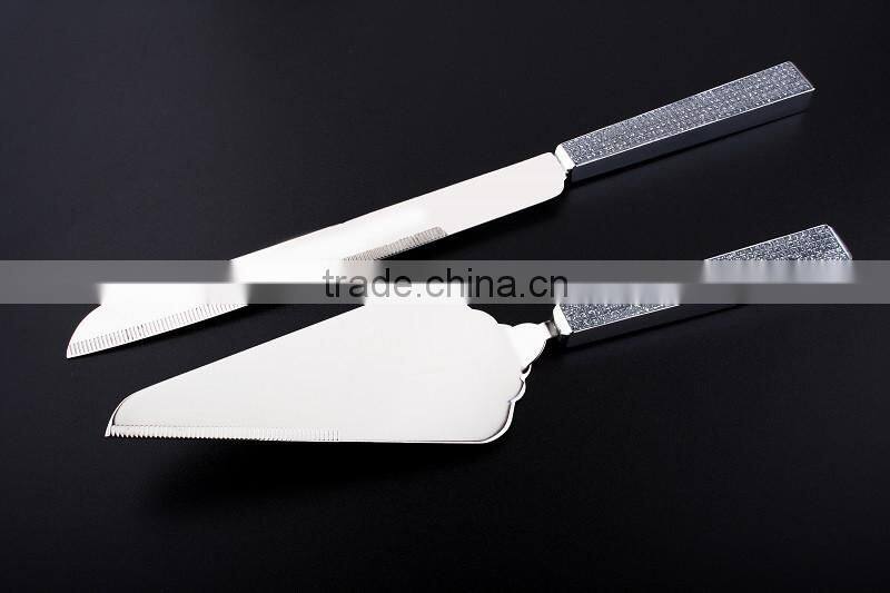stainless steel wedding cake knife server set with zinc alloy handle