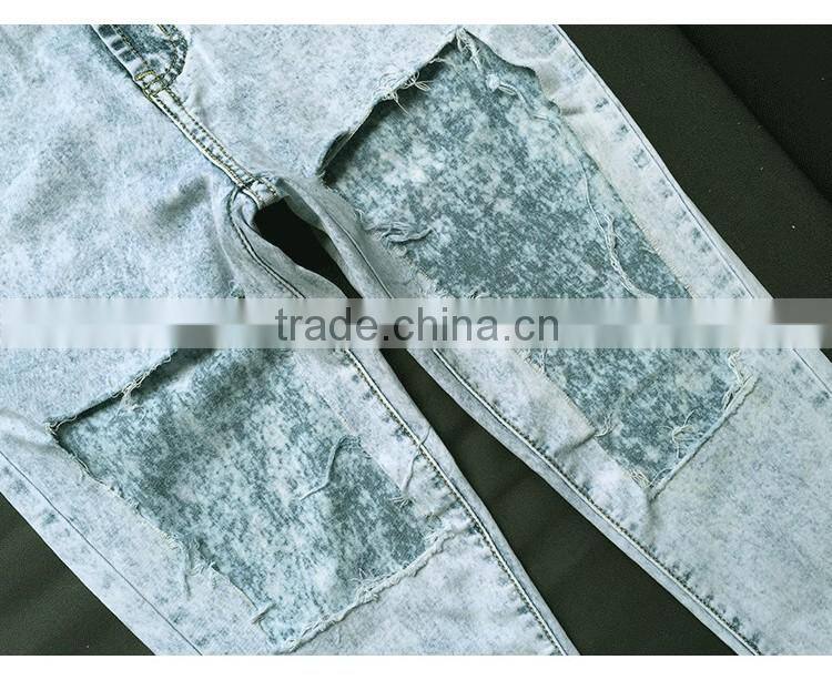 2016 Summer Women Fashion Big Holes Full Length Denim Jean Ladies Sexy Front Cut Baggy High Waist Narrow Bottom Jeans Pants