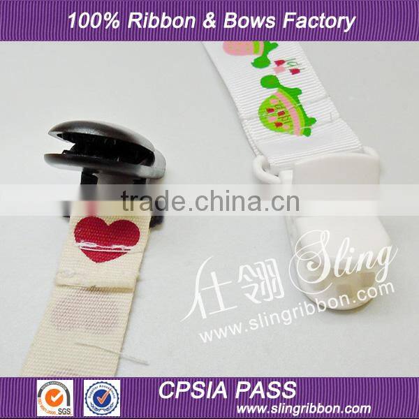 2014 New Latest Printed Ribbon Pacifier Clip For Baby
