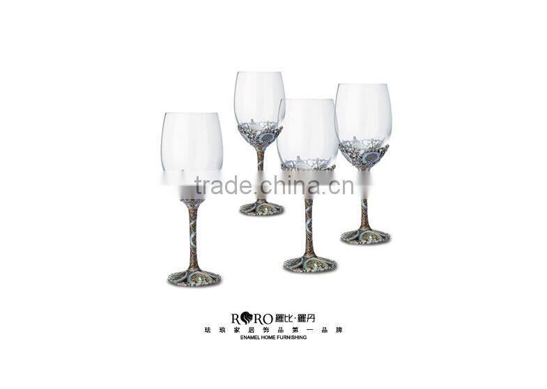 RORO Classic Pattern enamel home decoration pewter design craft goblet crystal red wine glass set