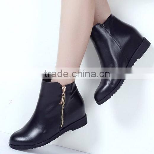 2015 Fancy black women leather flat zipper ankle boots elegant leather round toe flat short boots CP6697