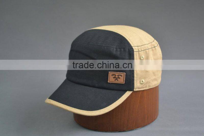 100% cotton canvas army cap with embossed pu leather