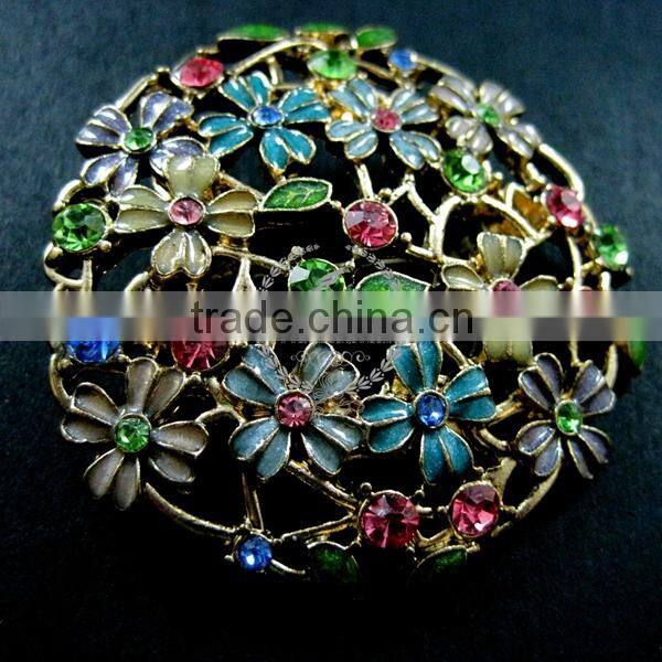 45mm big epoxy colorful flowers crystal round filigree victorian fashion women brooch jewelry 6520001