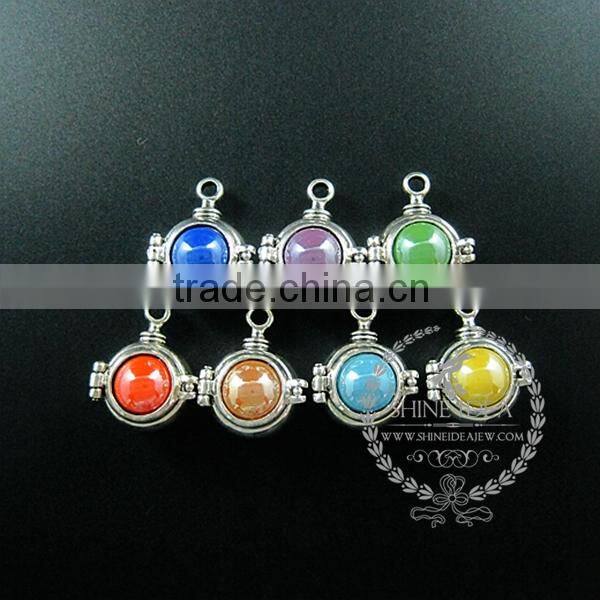 22mm round setting silver platd steam punk blue,orange,green,purple,sky blue and champage ceramic DIY pendant charm 1830068