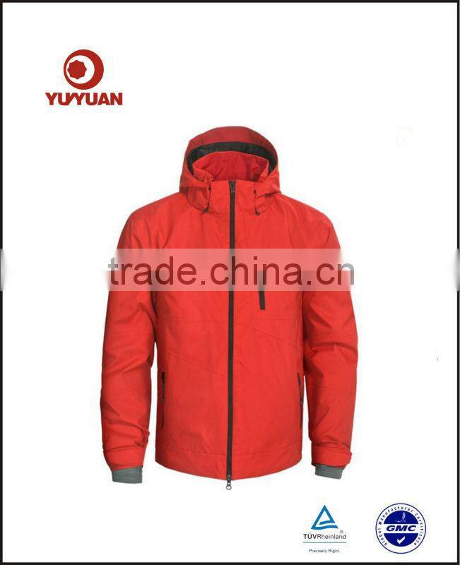 Stylish hooded waterproof outdoor ski jacket with windproof cuff