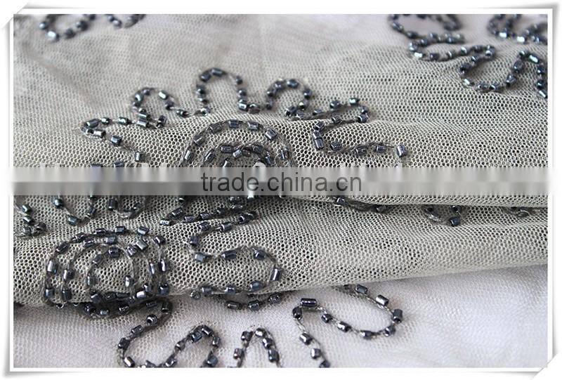 China wholesale newest gray color beads mesh cloth fabric for HY663