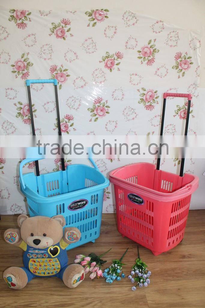 Shopping trolley basket with colourful baskets with pulling handle and wheels. Selling with cheap price!.