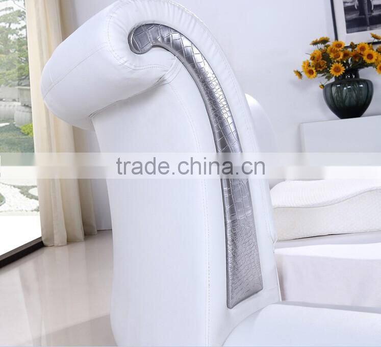 Bisini White Leather LED Round Bed, Luxury LED Round Bed