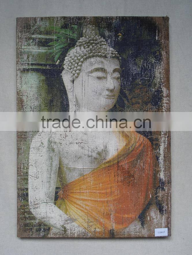 2016 new style antique linen printing wooden frame for wall decoration