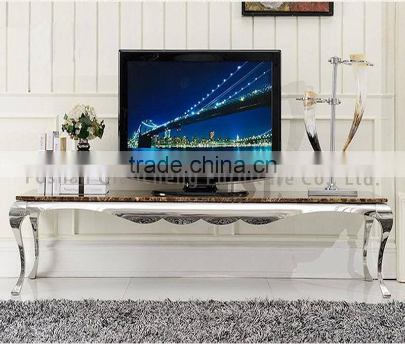 Living room classic furniture marble top tv stand stainless steel furniture