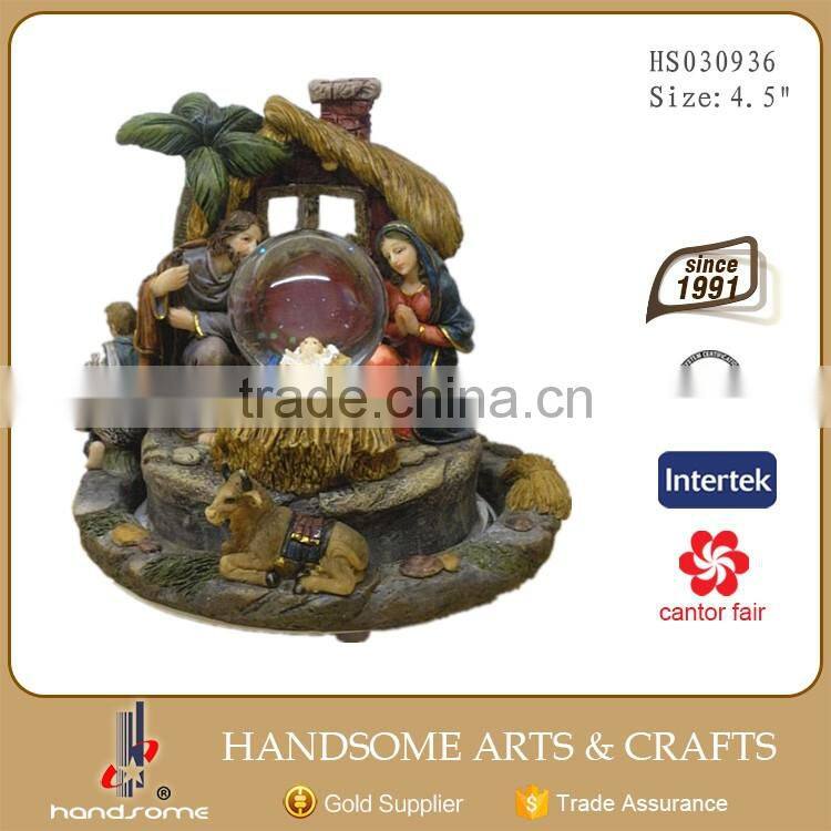 4.5 Inch Resinic Religious Items Home Functionality Decoration Holy Family Statue Rotatable Music Box