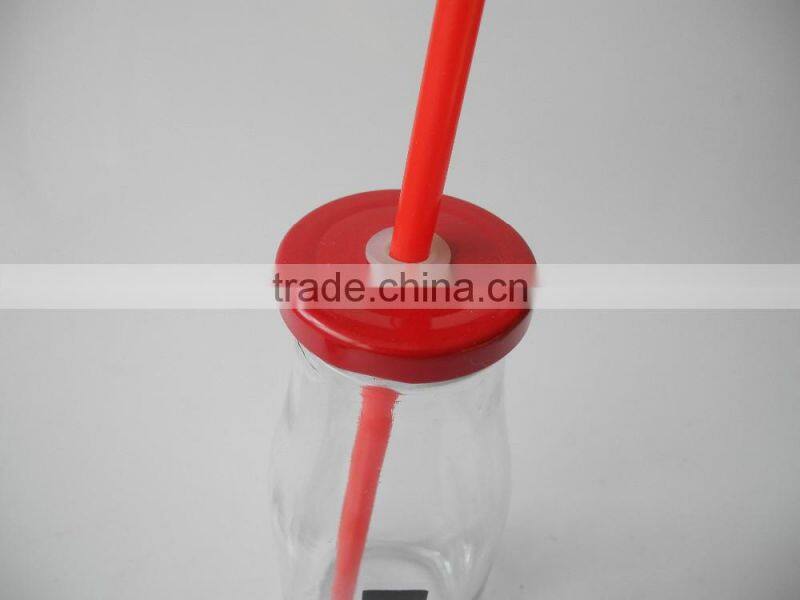 christmas use glass cow milk drinking bottles with red lid and straw