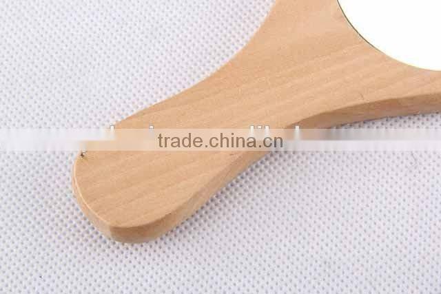 Round mirror with short handle / woden mirror