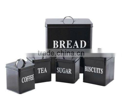 Food Grade Kitchen Square Metal Storage Canisters Set Bread Box Coffee Tea Biscuit Sugar Tin Jar