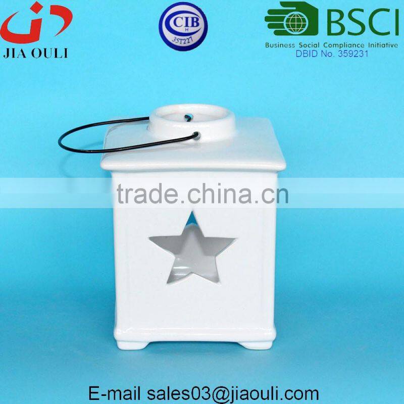 Glazed White House Ceramic Lantern, Candle lanterns with handle