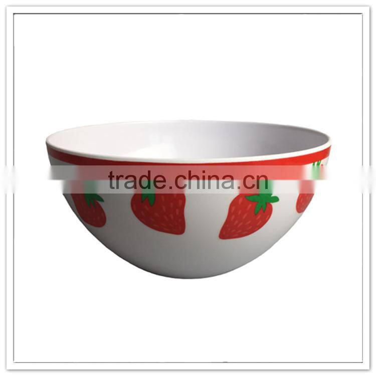 Dollar store items large white flat bottom strawberry printing Chinese melamine bowl