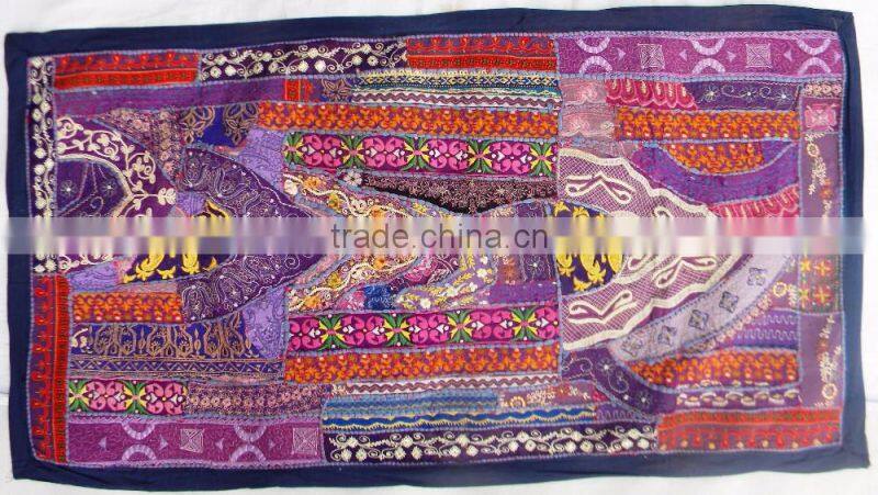 Indian Vintage Textiles - Indian Handcrafted Wall Hanging Graced with Khambadia Patchwork Cotton Tapestry