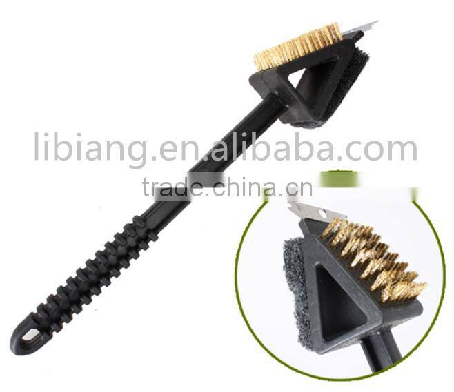 Trihedral bbq clean grill brush with long handle