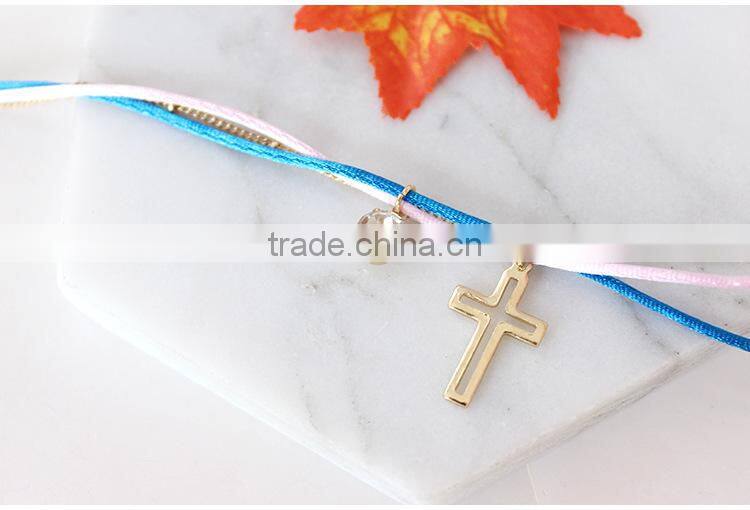 gold cross star zircon charms bracelet layered colorful silk cord gold chain bracelet