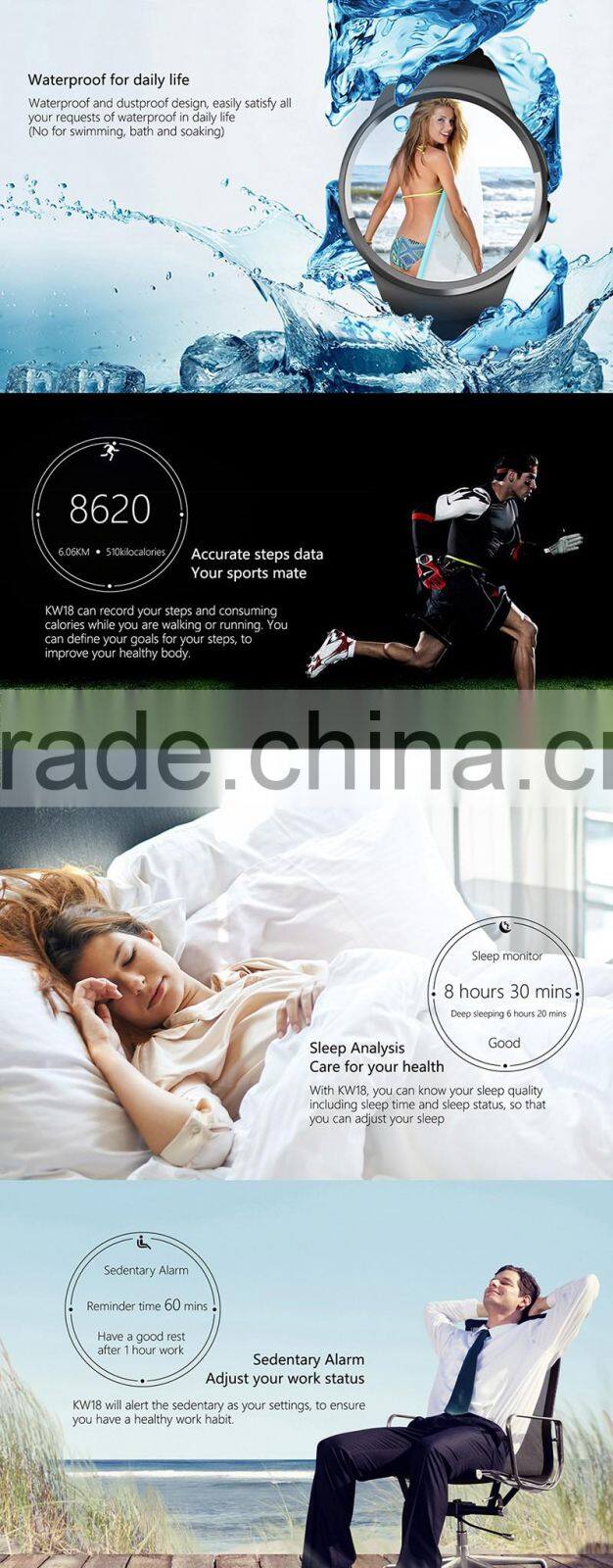 2017 luxury KW18 Bluetooth smart watch round dial talking watch with heart rate monitor GPS tracking watch