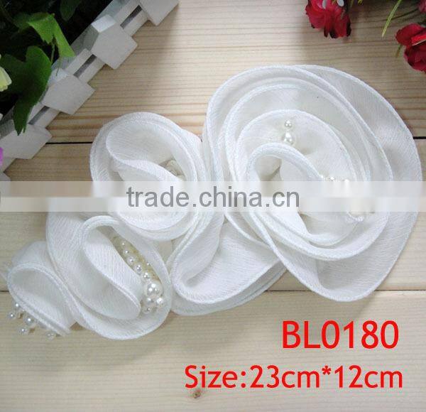 Hot sale white pearl chiffon applique cloth applique for girl