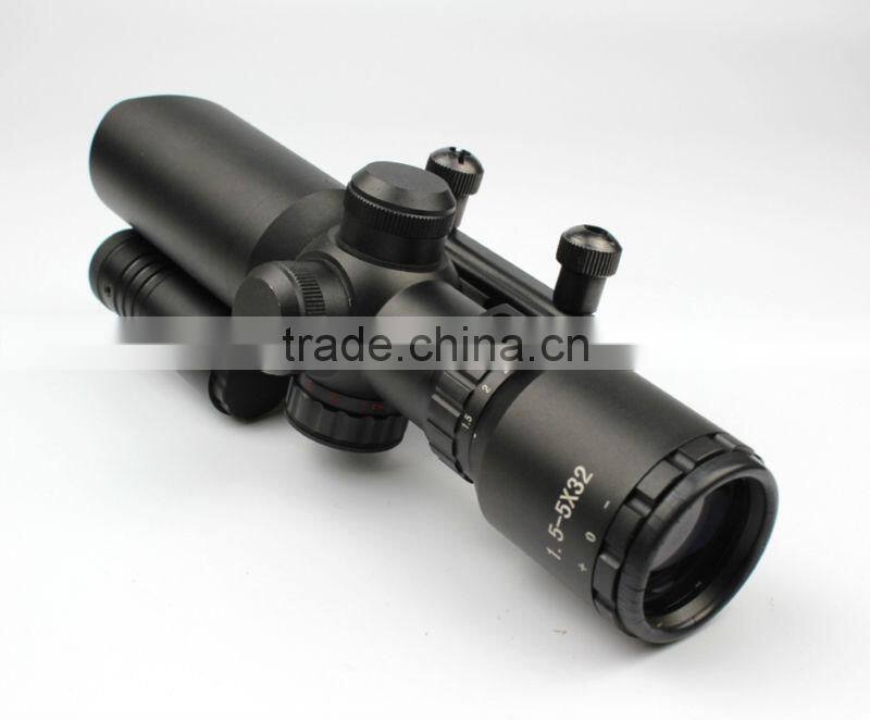 Tactical compact 1.5-5X32 riflescope red/green illuminated Mil-Dot Reticle with side attached green laser scope combo