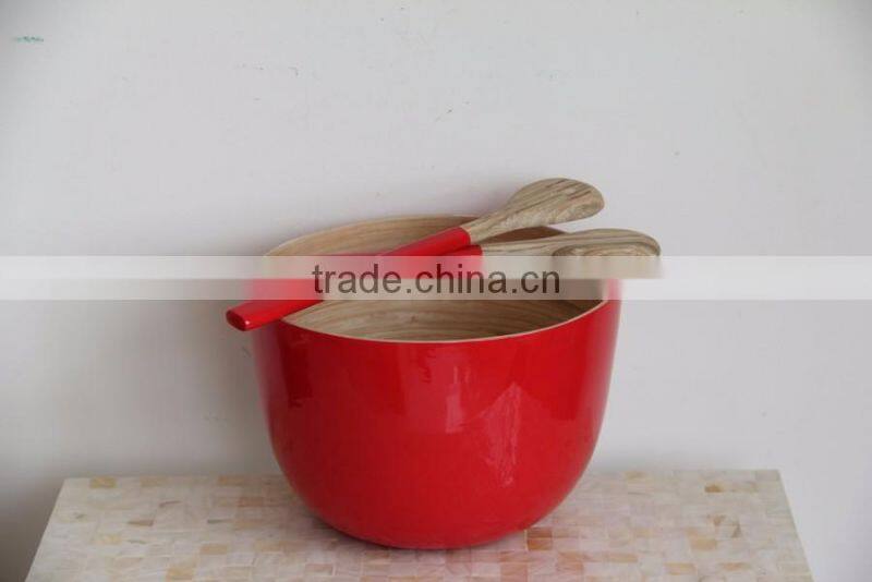 Set of 1 bamboo salad bowl and 2 bamboo salad servers