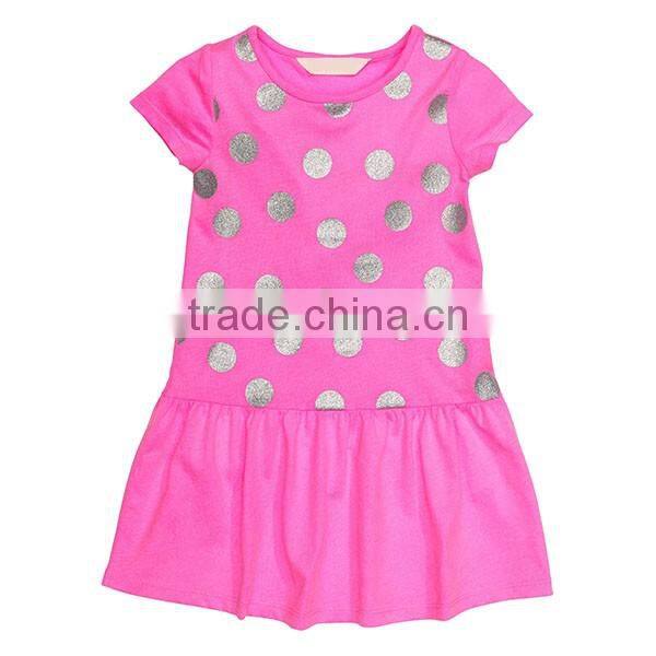 Fashionable Vetement Enfant Girls Short Sleeve Casual Dress Cotton Print Jersey Dress HSD9157