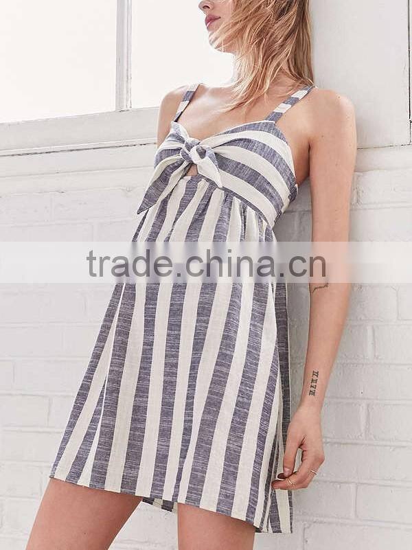 Latest Fashion Party Wear Tie Front Striped Mini Dress For Girls Names With Pictures HSd5081