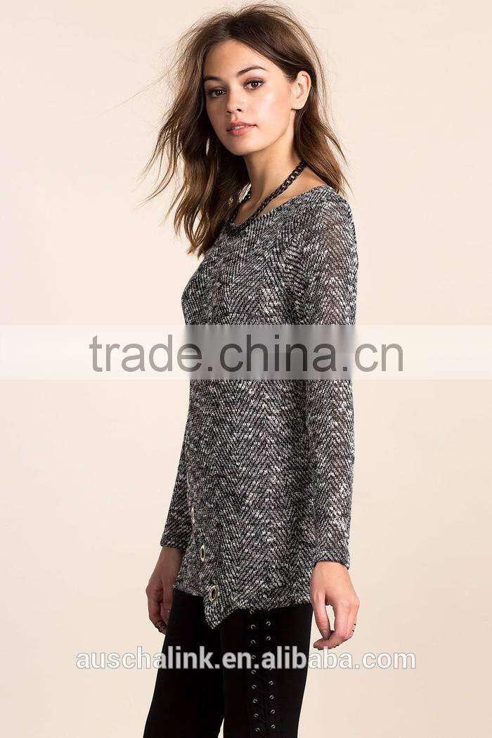 nice deign high quality girls fancy loose neck marled sweater