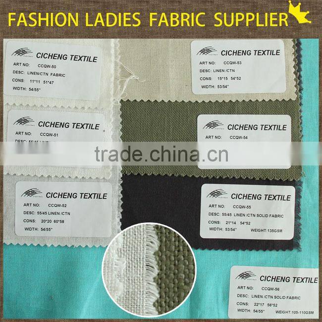 manufactory to produce high and good handfeel solid one plain weave fabric 50% linen 50% cotton