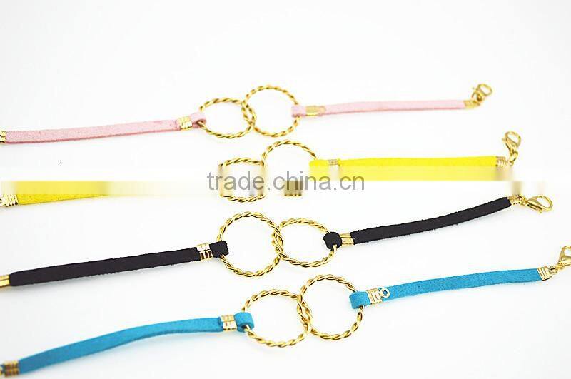 gold love letter charm suede leather bracelet custom logo charm leather bracelet