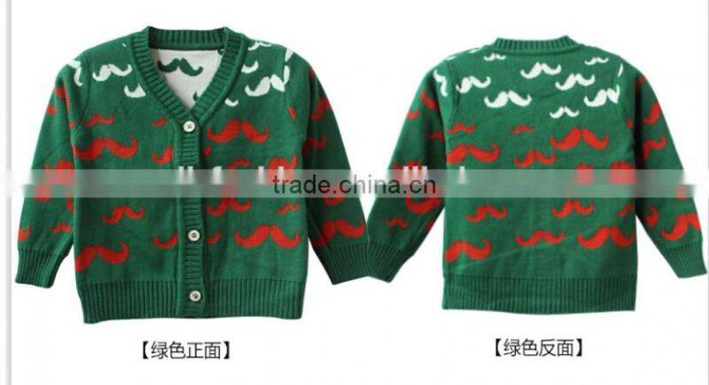 fashion V neck long sleeve beard pattern kids jacquard sweater