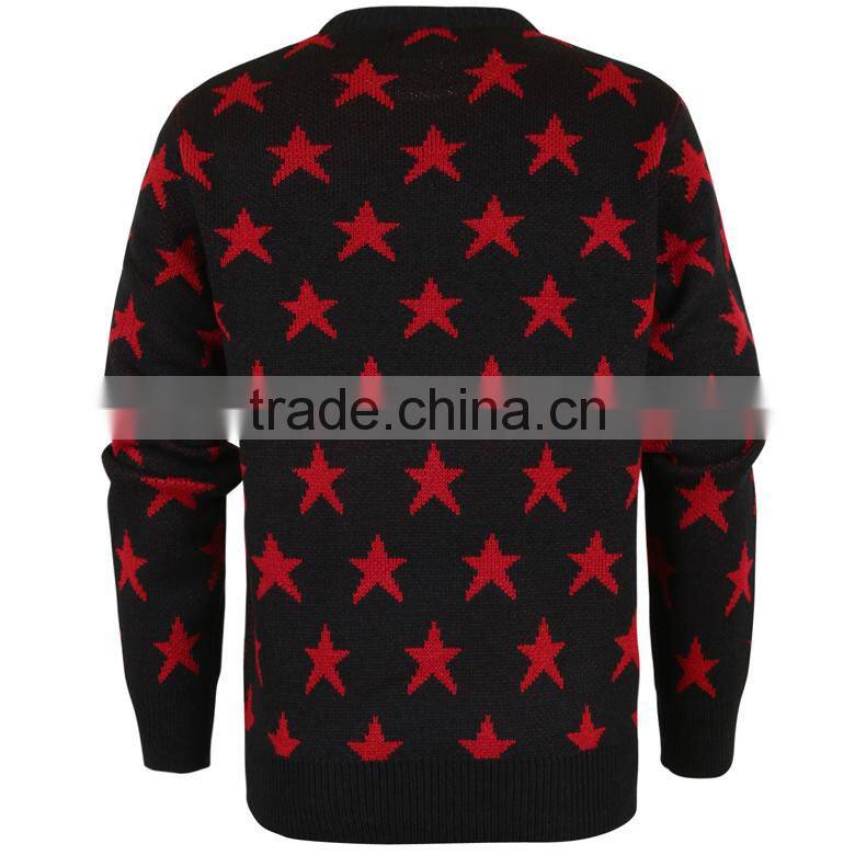crew neck pullover blend knit star pattern fashion mens winter jacquard sweater