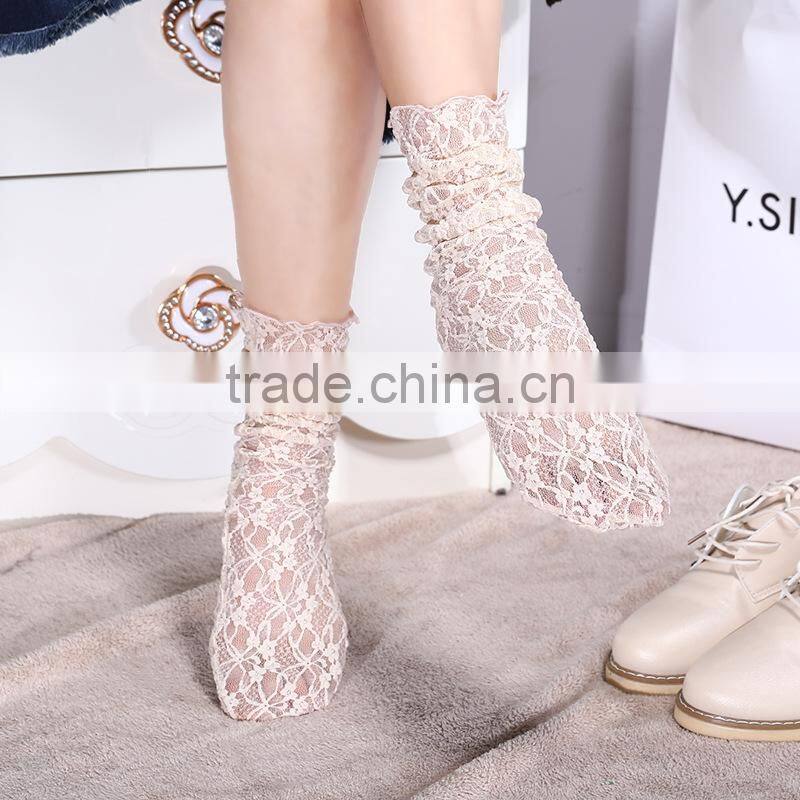 WS-16 Durable 2017 Acrylic+Lace Sock Women's Long Lace Socks Thin Transparent Thin Silk Socks