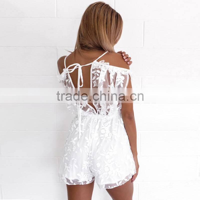 Runwaylover 099 New Style 2017 Ladies Sexy Deep V-Neck Lace Transparent Playsuits