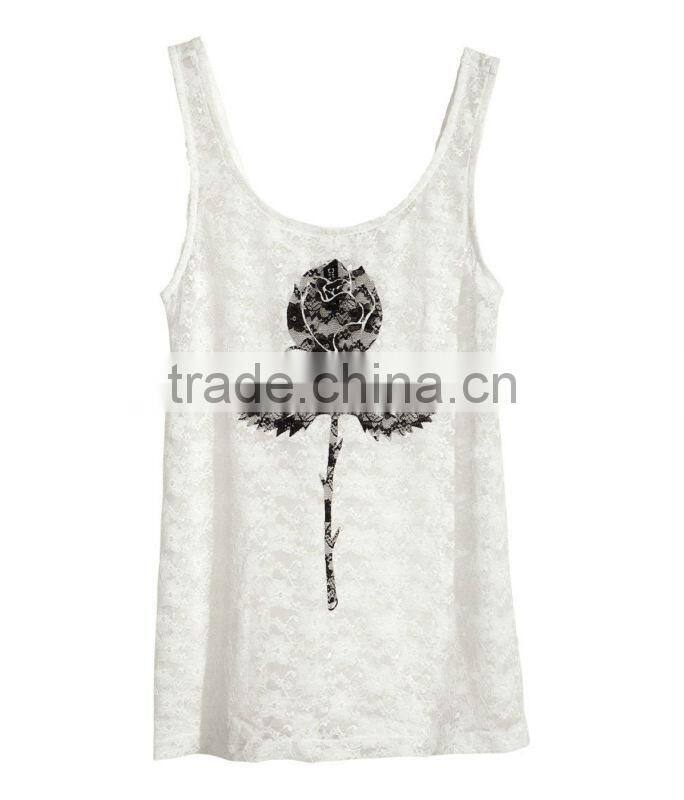 Ladies Lace Vest Top with Print