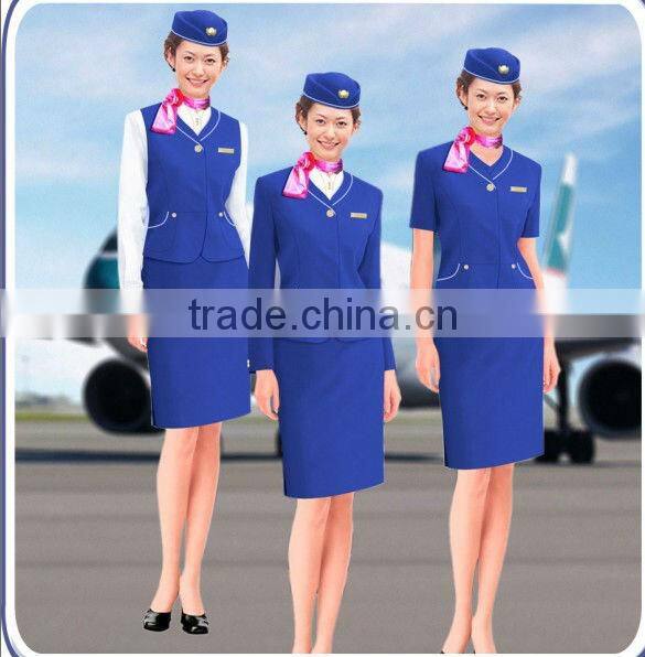 Elegant skirt suit flight attendant uniform, fashion skirt airline stewardess uniform,hot tailored blue color Stewardess uniform