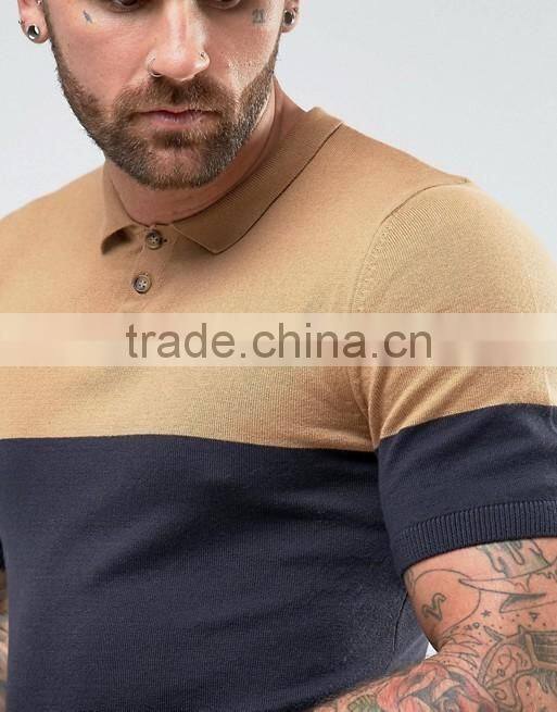 Mens Regular fit T-shirt Polo With Colour Block detail Tan Navy