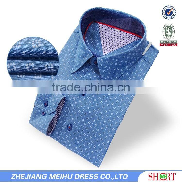 latest cut away collar contrast color dark blue dobby long sleeve shirt