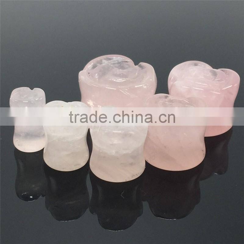 Rose Quartz Flower Shape Stone Plugs Rose Quartz Stone Expander Tunnel