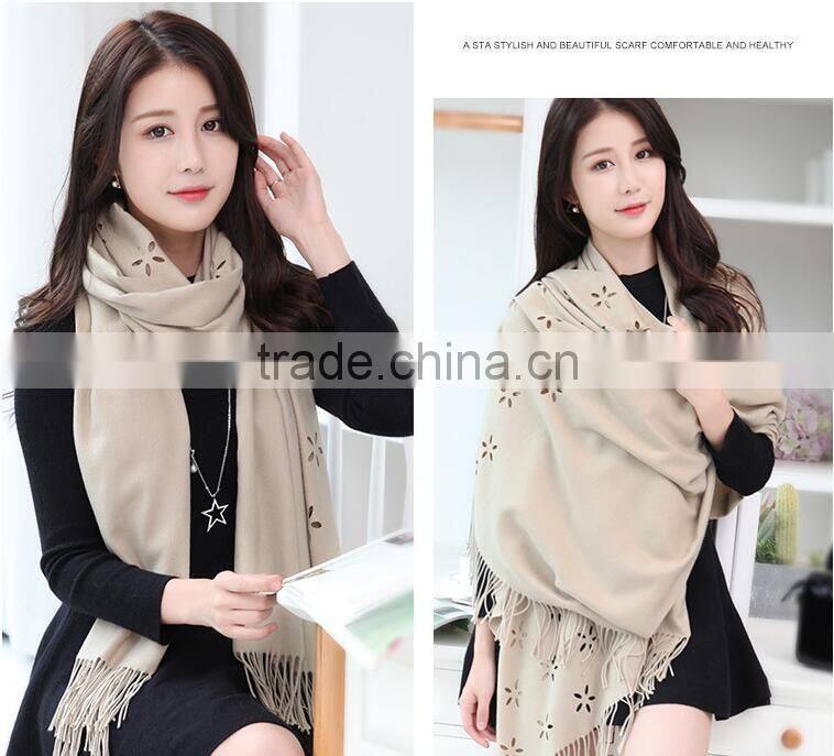 Classic jacquard cashmere hollow out design acrylic long lady scarf