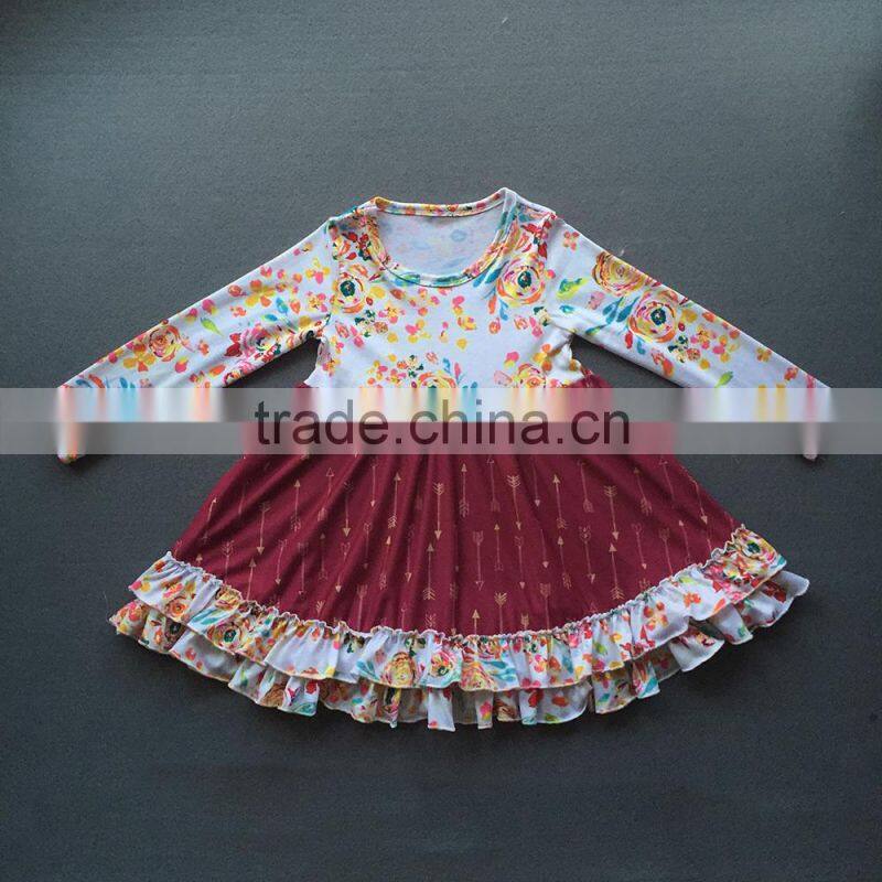 Wholesale Little Girls Frock Design Cotton Dress Long Icing Ruffle Sleeves Fall Clothes For Kids