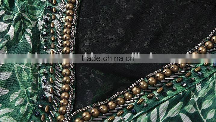 Ladies elegant party dress chiffon leaf bead loose prom dress 2017