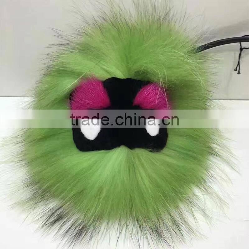 Colorful Promotional fashion fur accessories Raccoon Fur fuzzy KeyChain
